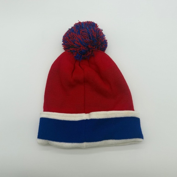 Texas Knit Pom Beanie Hat Red Blue Cuffed Winter Acrylic One Size Unisex Warm - Picture 7 of 7